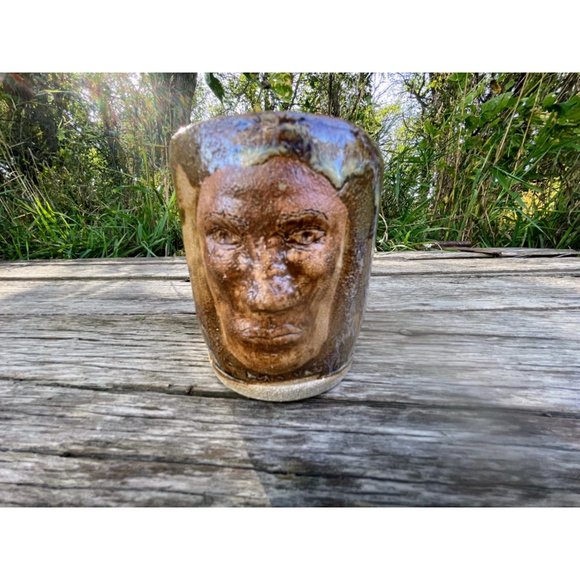 Vintage Creepy Man Face Art Pottery Coffee/tea mug cup - Picture 1 of 14